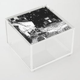 Cafe Terrace at Night By Vincent Van Gogh in Black and White Acrylic Box