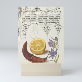 Calligraphic slug and flowers poster Mini Art Print