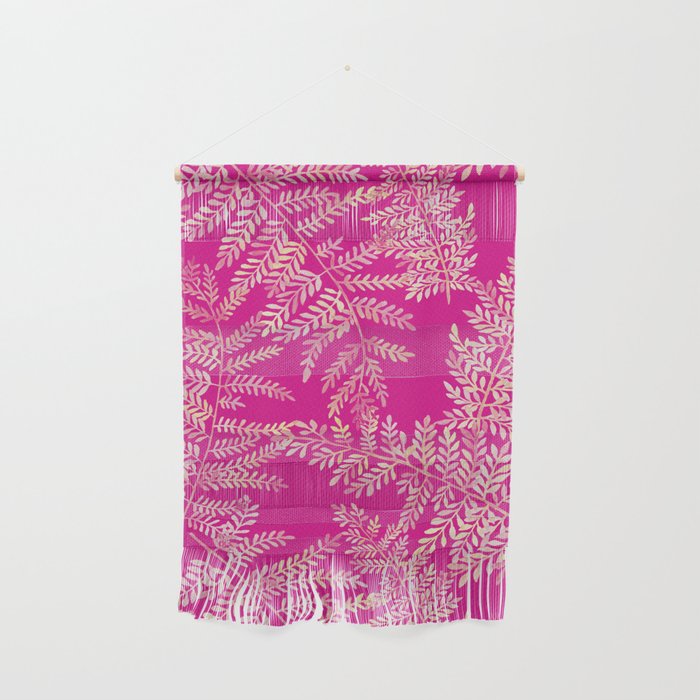 Watercolor Fern Pattern - Cream on Pink Wall Hanging