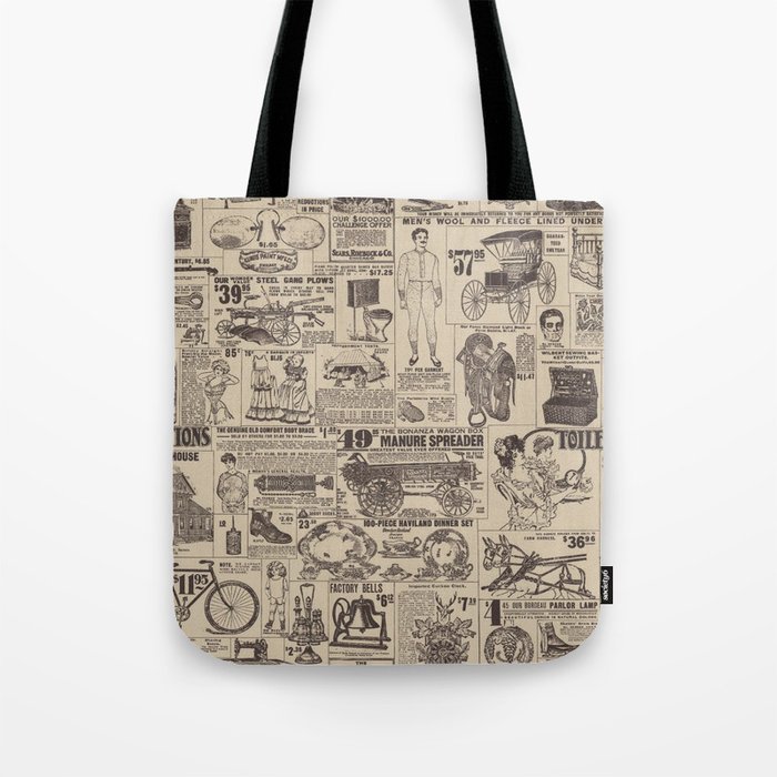 vintage newspaper Tote Bag by bete Society6
