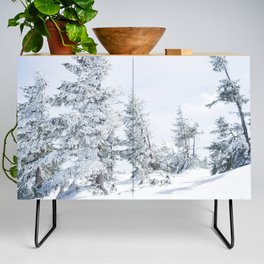 Winter Landscape Photography | Fir Trees Covered in Snow | Bright, White Fine Art Nature Photo Credenza