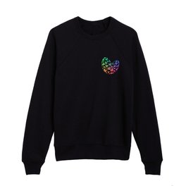 heart pattern- whimsical scattered hearts- rainbow colored gradient on black Kids Crewneck
