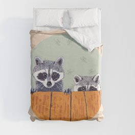 Peeking Raccoons #3 Beige Pallet Duvet Cover