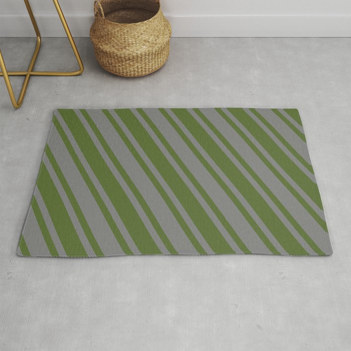 Grey and Dark Olive Green Colored Pattern of Stripes Rug