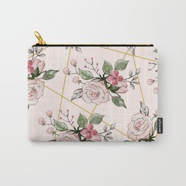 Pink roses gold geometric lines Carry-All Pouch