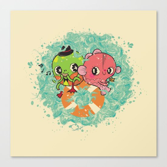 The Pond Lovers - Mr. Froggy and Ms Goldfish Canvas Print