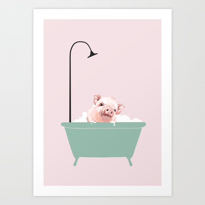 Baby Pink Pig Enjoying Bubble Bath Art Print