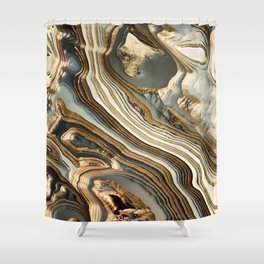 White Gold Agate Abstract Shower Curtain
