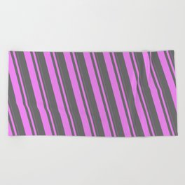 [ Thumbnail: Violet and Dim Grey Colored Pattern of Stripes Beach Towel ]