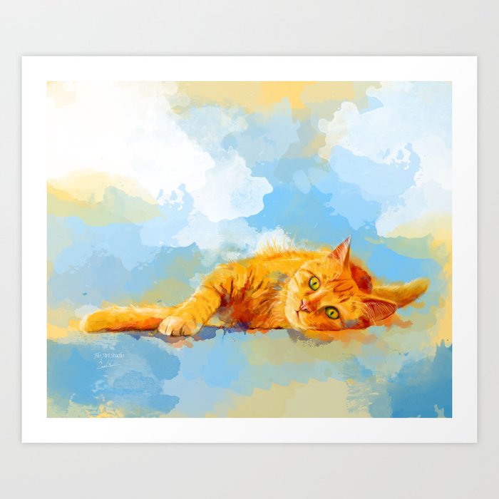 Cat Dream - orange tabby cat painting Art Print