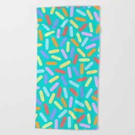 Dessert Digital Rainbow Sprinkles on Turquoise Graphic Pattern Beach Towel