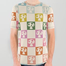 Vintage Mushroom Gradient Checkered  All Over Graphic Tee