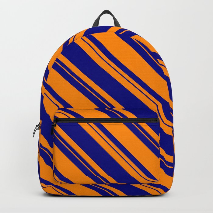 Dark Orange & Blue Colored Lined/Striped Pattern Backpack