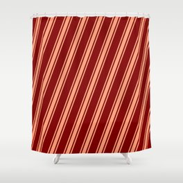 [ Thumbnail: Maroon and Light Salmon Colored Stripes Pattern Shower Curtain ]