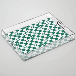 Checkered hearts teal and white Acrylic Tray