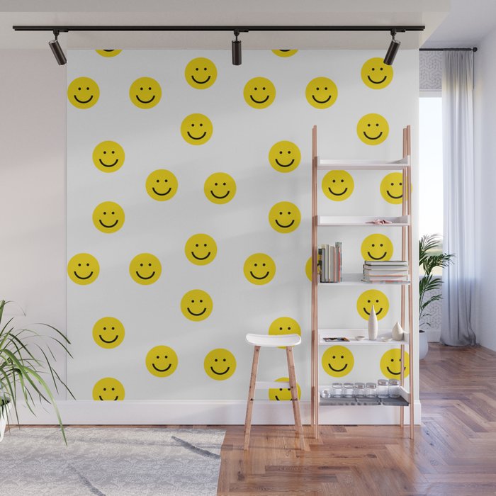 Smiley Faces White Yellow Happy Simple Smiley Pattern Smile Face Kids Nursery Boys Girls Decor Wall Mural By Charlottewinter