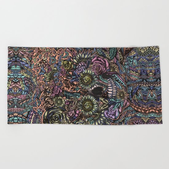 Sensory Overload Skull in Pastels Beach Towel