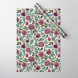 Deep Magenta Floral Eucalyptus Pattern Wrapping Paper