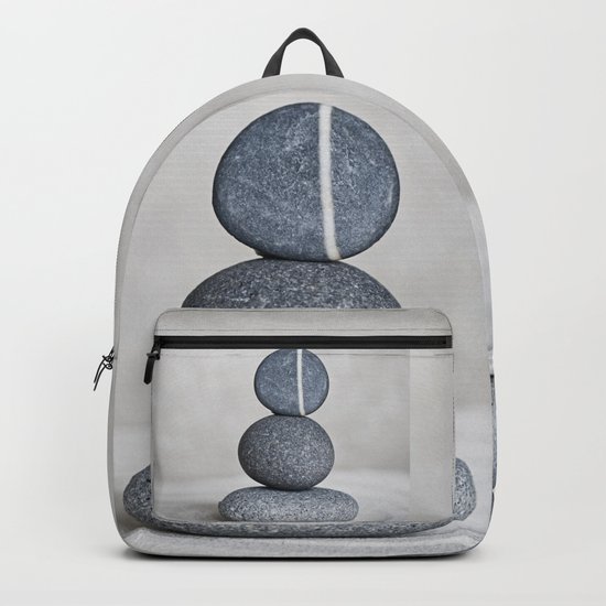 Zen cairn pebble stone balance grey Backpack