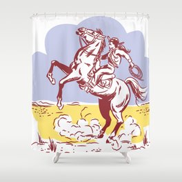Cowgirl riding a Wild Horse on a Rodeo Shower Curtain