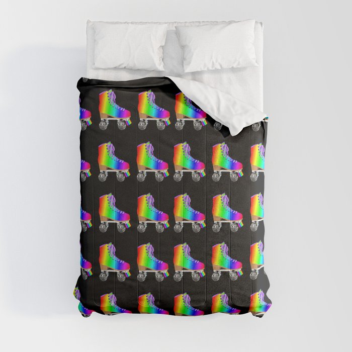 Retro Rainbow 70s Disco Roller Skates Comforter