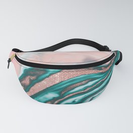 Rose Gold Glitter Pink Teal Swirly Painted Marble Fanny Pack