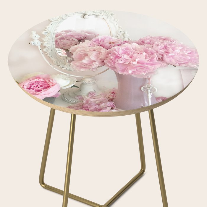 Shabby Chic Pink Peonies White Mirror Romantic Cottage Prints Home Decor Side Table By Kathyfornal