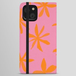 Tropical Coral Orange Flowers on Pink iPhone Wallet Case