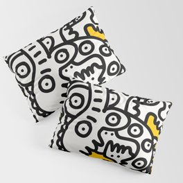 Black and White Cool Monsters Graffiti on Yellow Background Pillow Sham