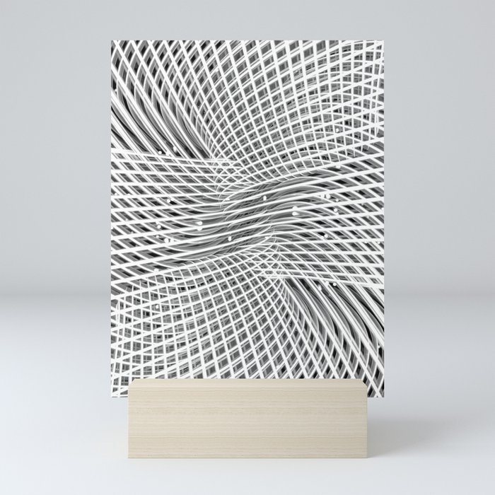 Abstract steel metal chrome curved lines black and white  Mini Art Print