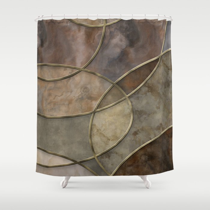 Elegant Eclectic Marble Shapes Amber Brown Shower Curtain