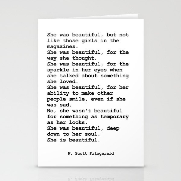 She was beautiful by F. Scott Fitzgerald #minimalism #poem Stationery Cards