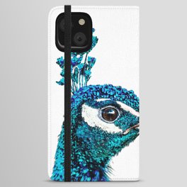 Proud Peacock Bird Art In Blue And Teal iPhone Wallet Case