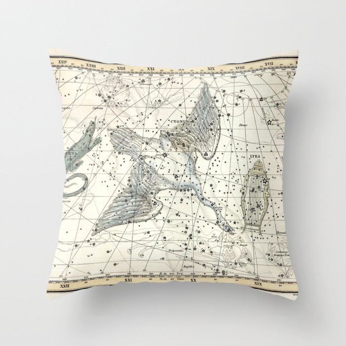 Constellations Lacerta, Cygnus, Lyra Celestial Atlas Plate 11 - Alexander Jamieson Throw Pillow