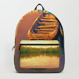 Sunset Boats Landscape Painting Seascape Backpack