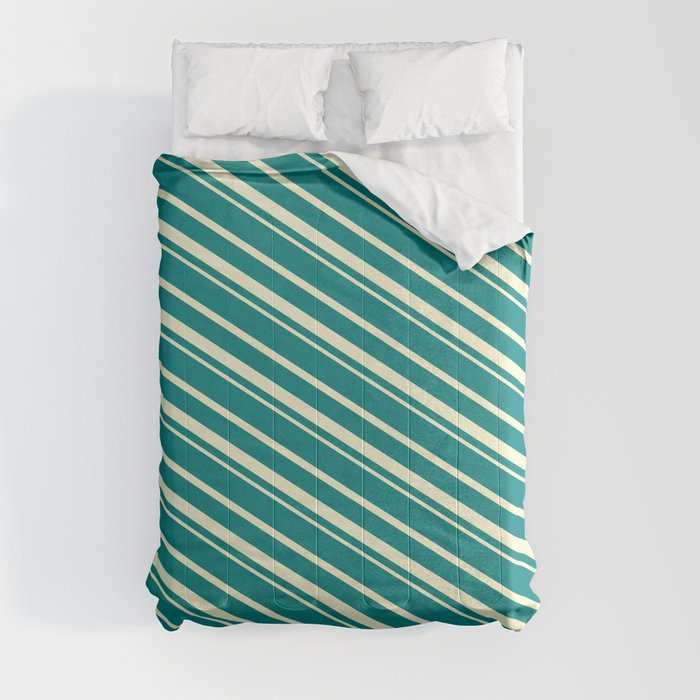 Teal & Light Yellow Colored Striped Pattern Comforter
