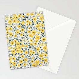 Seamless floral pattern, Small yellow flowers. White background. Modern floral pattern.  Stationery Card