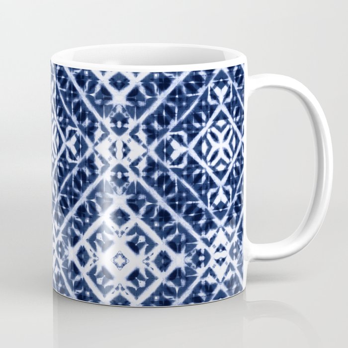 Baroque tie dye of white and indigo blue squares Coffee Mug