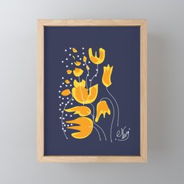 Yellow Flowers in the Night Minimal Art Framed Mini Art Print