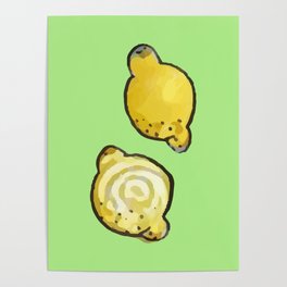 Pair of plump lemon on light green background Poster