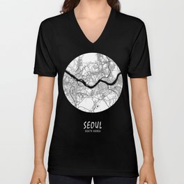 Seoul City Map of South Korea - Full Moon V Neck T Shirt