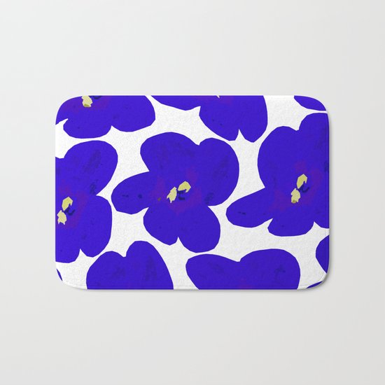 Blue Retro Flowers Bath Mat