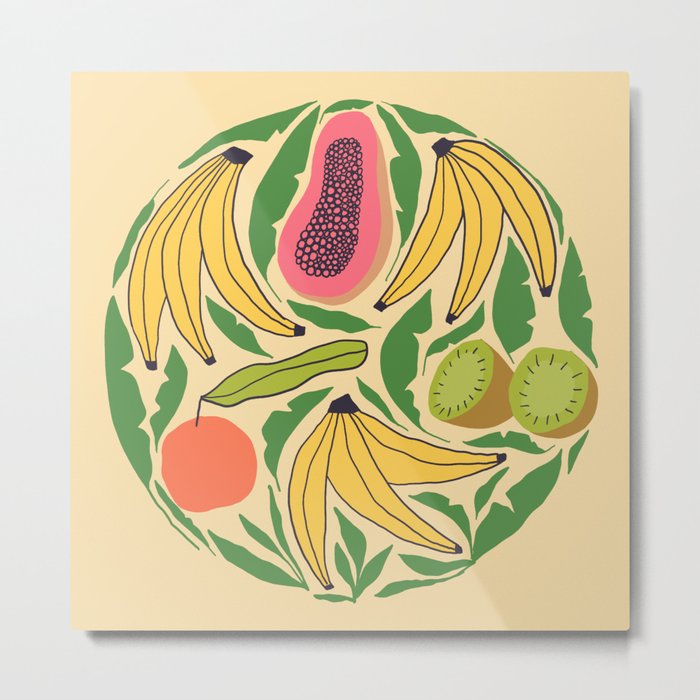 Tropical Fruits and Banana Leaves Metal Print