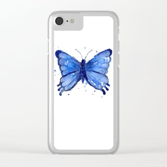 Butterfly Blue Watercolor Animal Painting Clear iPhone Case