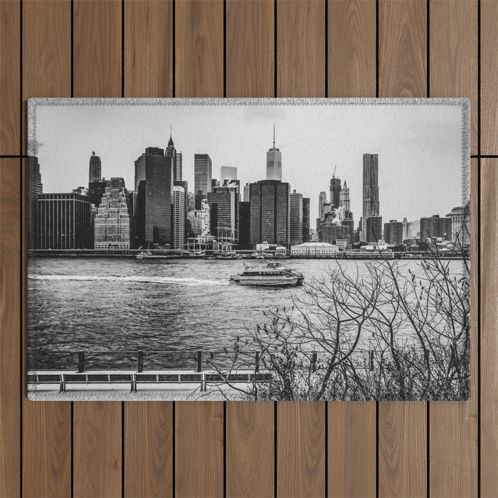 New York City Manhattan skyline black and white Outdoor Rug