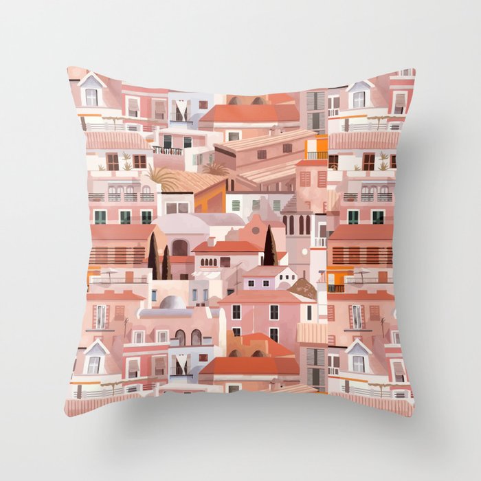 N171 - Watercolors Desert, Glam Style Traditional Buildings Artwork Throw Pillow