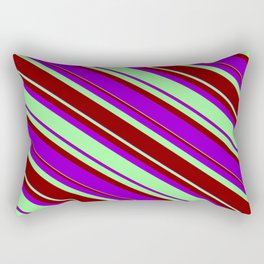 [ Thumbnail: Green, Maroon, and Dark Violet Colored Lined/Striped Pattern Rectangular Pillow ]