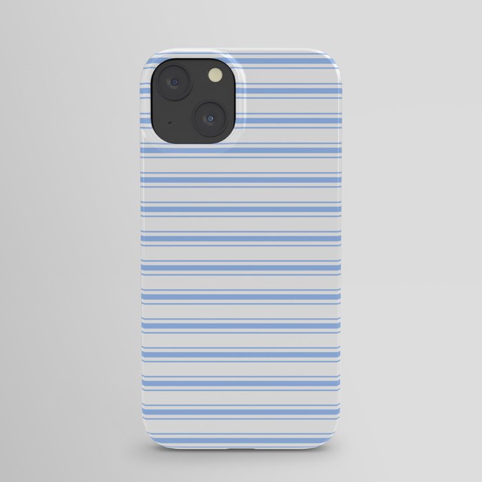 Mattress Ticking Wide Horizontal Striped Pattern in Pale Blue and White iPhone Case