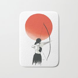 Archeress Bath Mat | Japan, Red, Samurai, Archery, Black And White, Ink, Watercolor, Painting, Strongwoman, Archer 
