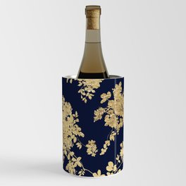 Elegant vintage navy blue faux gold flowers Wine Chiller